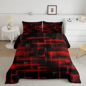 3-piece abstract modern geometric stripe quilt set (1 quilt + 2 pillowcases without pillow inserts), available in multiple sizes including twin, full, queen, and king. Featuring U-shaped quilting, the quilt contains 200gsm filling, offering softness and b
