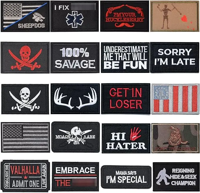 20Pcs Tactical Flag Patch, Hook Fastener American Military Patches Set for Tactical Caps, Bags, Backpacks, Tactical Vest, Military Uniforms