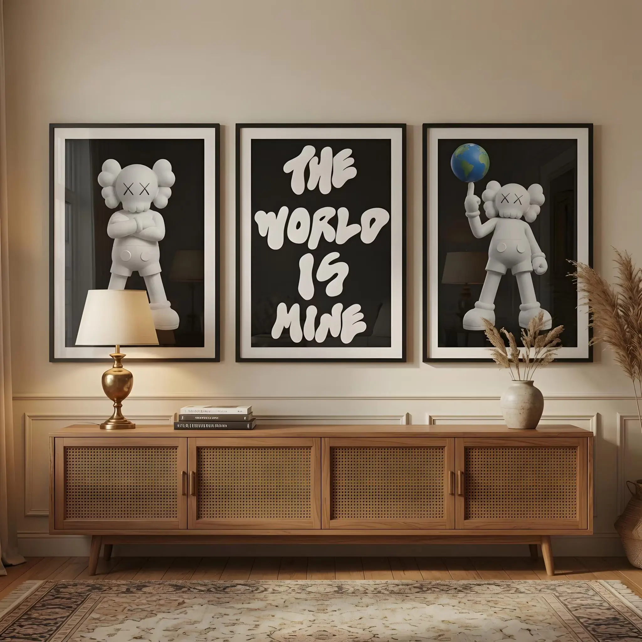 Kaws Wall Art Poster Set of 3, Hypebeast Room Decor, Trendy Streetwear Prints, Artful Statement Piece