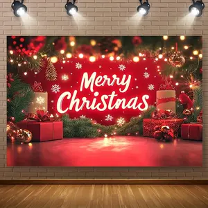 Festive Merry Christmas Backdrop Banner Contemporary Knit Polyester Machine Washable Indoor Doorway Drape for Weddings Birthdays Anniversaries Home Event Decor Party Supplies
