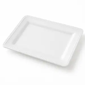 Elegant White Beaded Melamine Serving Tray - 16 Inch