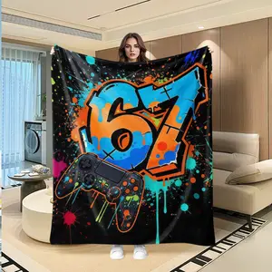Blue Graffiti Gaming Blanket, Creative Digital Print Flannel Throw, Best Gift for Thanksgiving, Valentine's Day, Christmas