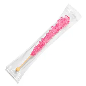 Pink Rock Candy Sugar Sticks - Cherry Flavored - 12 Individually Wrapped Pink Candy