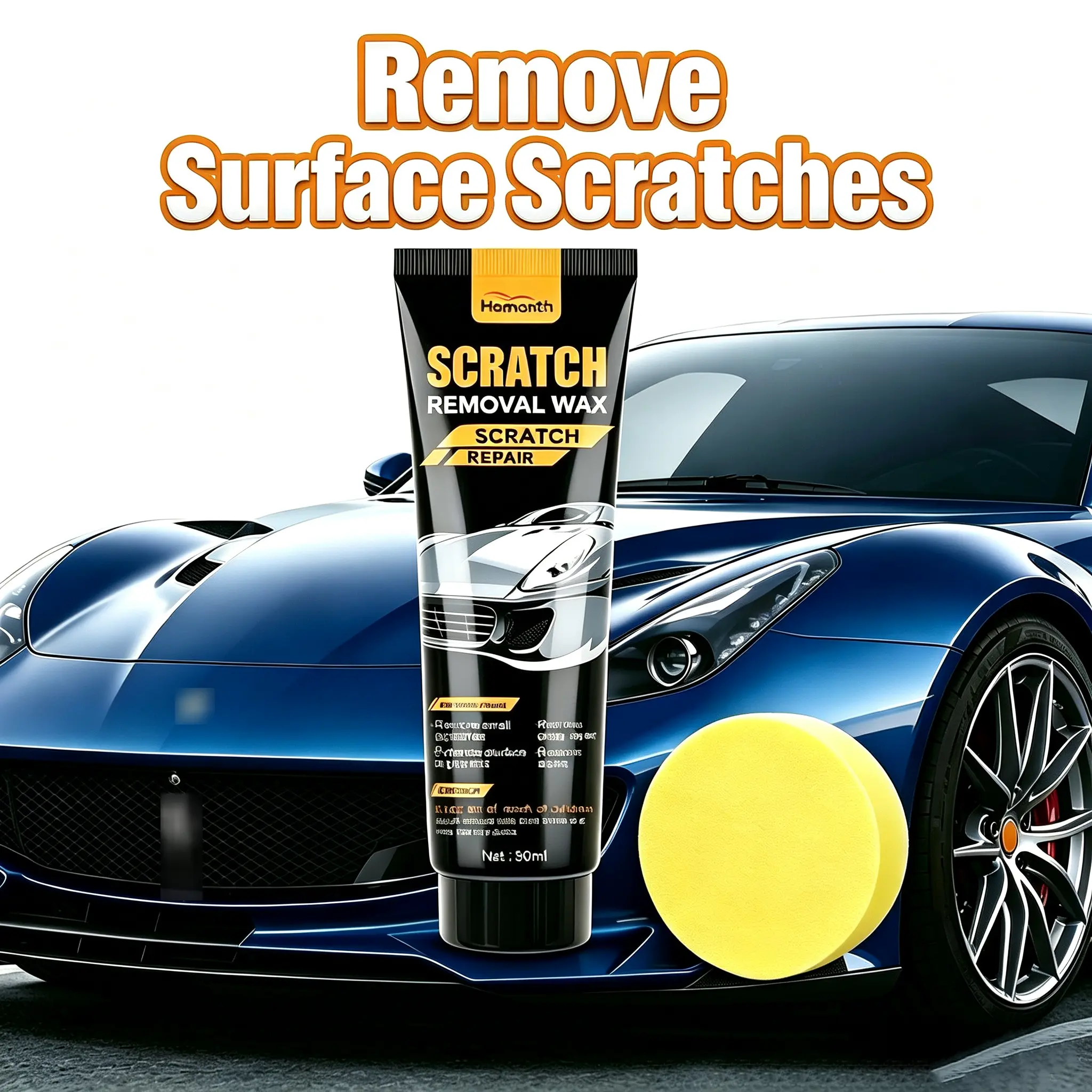 Premium Auto Scratch Remover Repair Kit - Simple DIY Friendly Complete Care Set for All Vehicle Owners, Comes with Polishing Wax & Soft Applicating Sponge, Works on All Automotive Paint Shades, At-Home Car Detailing & Paint Surface Maintenance