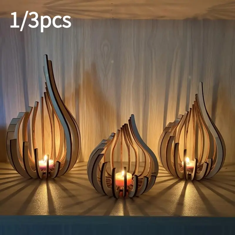 1pc Elegant Modern Minimalist Wooden Candlestick - Elegant Modern Minimalist Candlestick Candle Holder | Natural Wood Grain Decor Decoration for Living Room/Wedding | Handmade Ambience Light Gift Home Accessories Home Goods