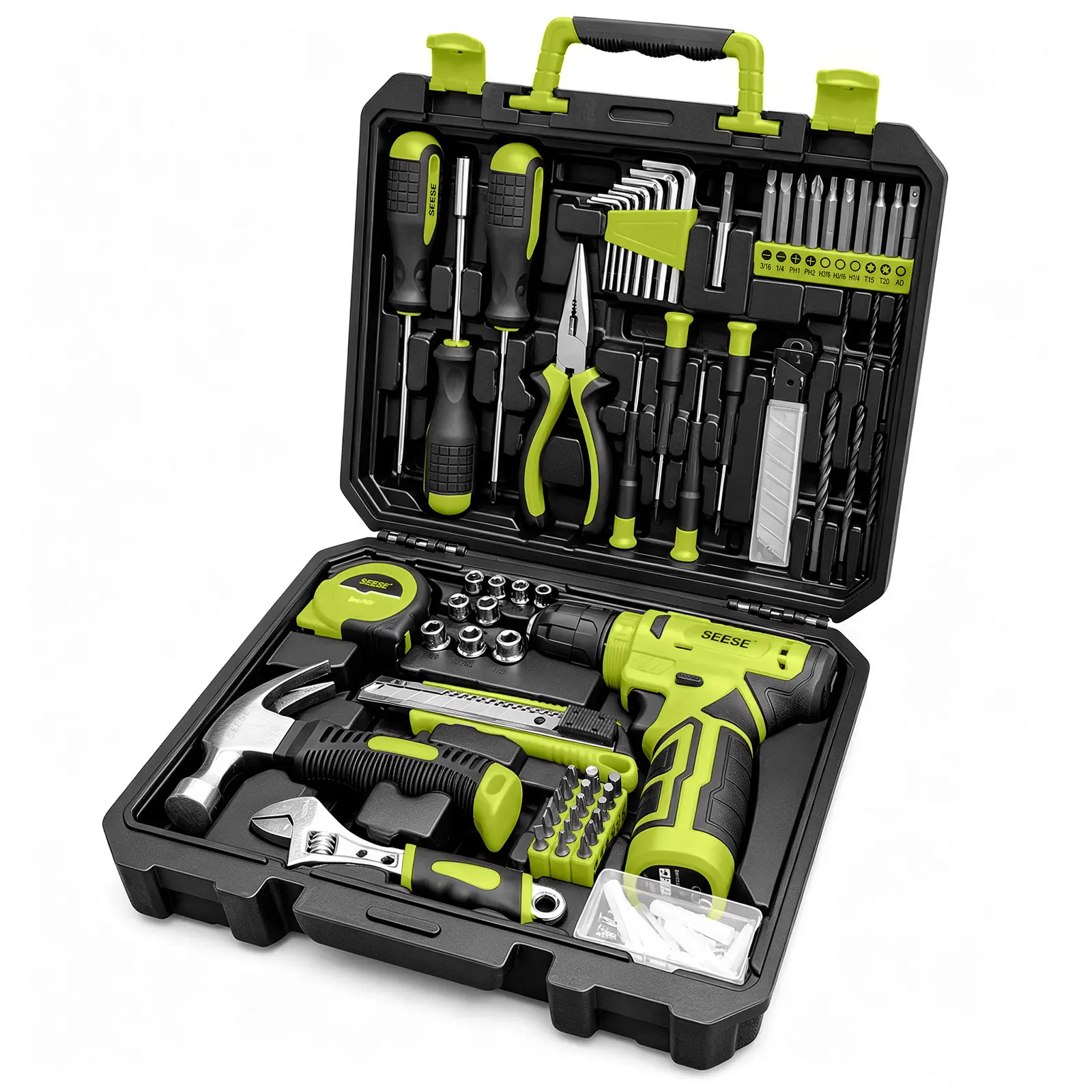 SEESE 126-Piece Tool Set Kit - Tool kit with 8V Cordless Power Drill Driver With Storage Case, DIY Power Tools For Fence Work, Home Décor, Furniture Assembly & Everyday Repairs toolupgrade