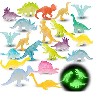 48Pcs Glow in Dark Mini Dinosaur Figures Birthday Party Favors Supplies Dino Cupcake Toppers Goodie Bags Stuffers Pinata Goody Fillers Classroom Prizes Treasure Box Gifts Halloween Treats Kid Boy Girl