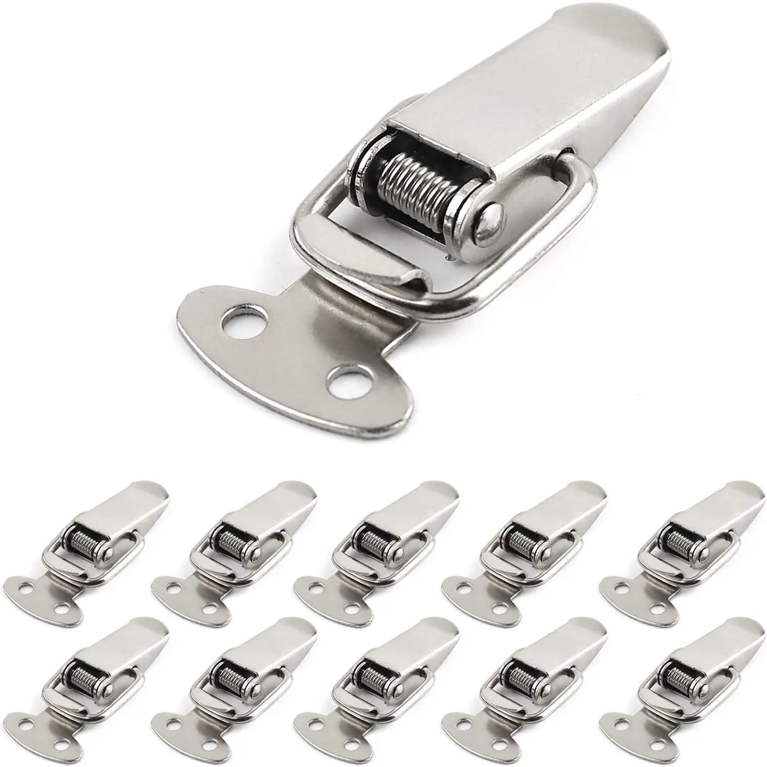 10-Pack Mini Silver Metal Flat Head Toggle Latch Set - Durable Spring-Loaded Firm Lock Grip, 21x15x6mm & 34x18x8mm, 70g Compact Size for Securing Boxes, Chests - Shop, Home Use