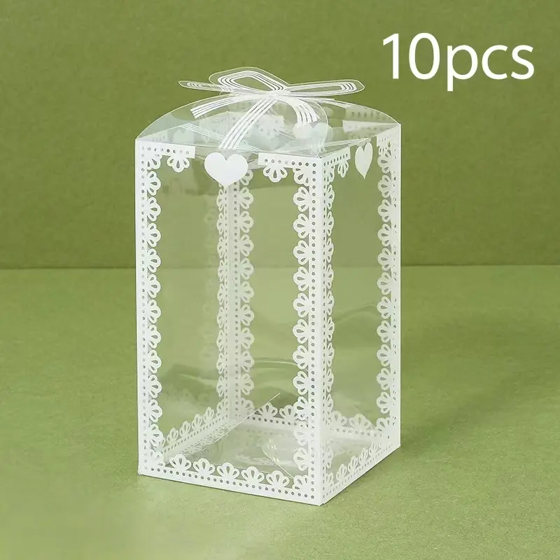 10Pcs Clear Printed PVC Gift Box Solid Color Plastic Elegant Packaging Case for Birthday Wedding Valentine Home Party Decor Gift Wrapping Supplies