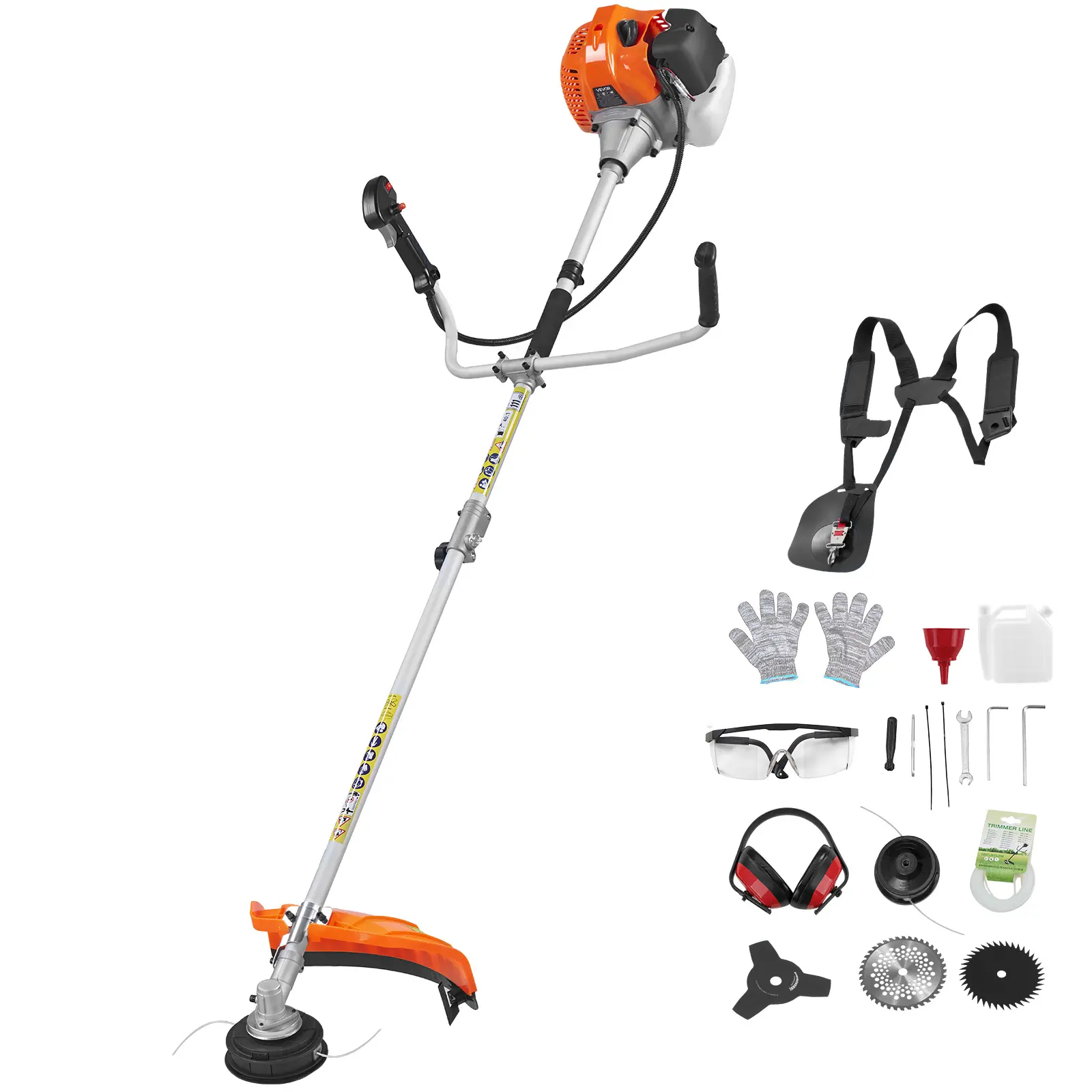 VEVOR Portable 43cc 2-Stroke 1hp Gas-Powered String Trimmer, 17in Cutting Steel Blade Weed Wacker with Multi-Functional Lawn Edger, Adjustable Grip, Shoulder Strap, 3T Trim Head, 1150ml Fuel Tank, Nylon String for Quick Lawn Maintenance, Bush Access Shaft