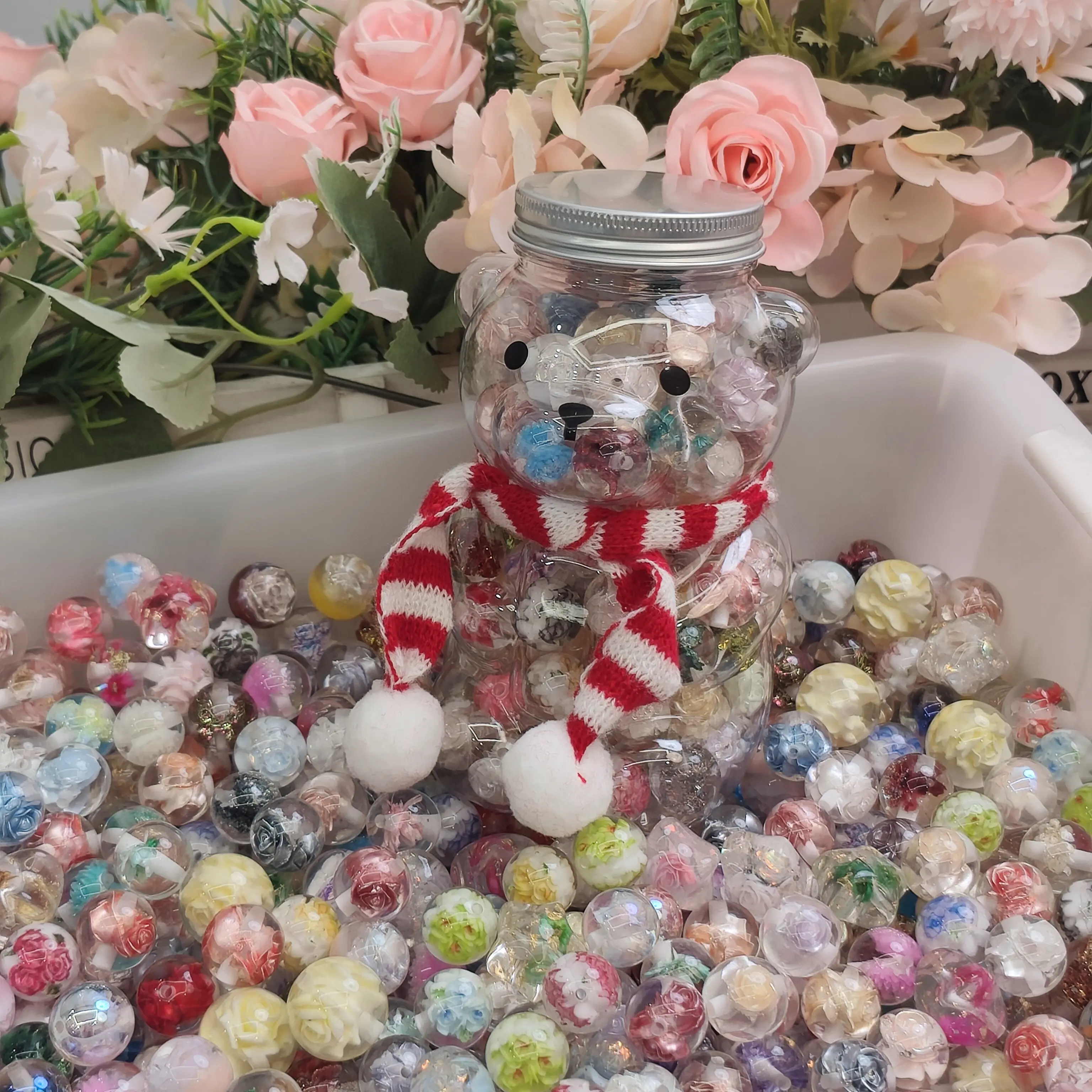 Sage(7801)gc.Mix Flower Hand-made Resin Beads 16mm 2 oz 19.99 1Bear Jar Beads 38.99