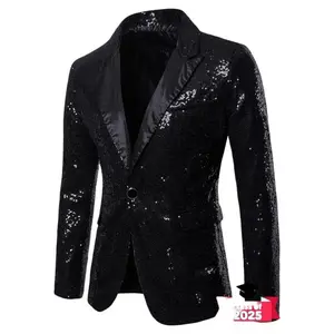 Men'sGlitterContrastSequinsButtonBlazer,SlimFitLongSleeveSuitJacketforParty,FormalOccasions,Men'sClothingforAllSeasons,MenswearCostumesGamis