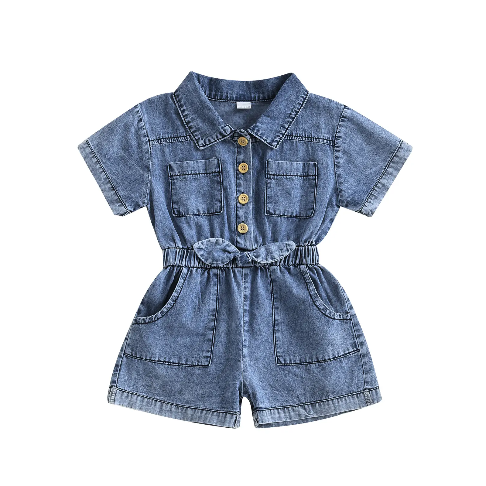 Toddler Girls' Casual Denim Romper, Short Sleeve Collared Button-Down Jumpsuit in a Soft Cotton Blend, Infant Toddler Clothes, Elastic Waist Jeans, 18-24M, 2-3 Years, 12-18 Months Baby Girl Clothes