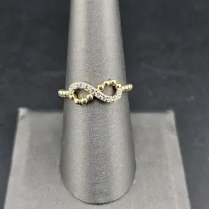 Gold 14k Ring Size 8.25 Infinity Design for Everyday Wear with Delicate Bead Accents