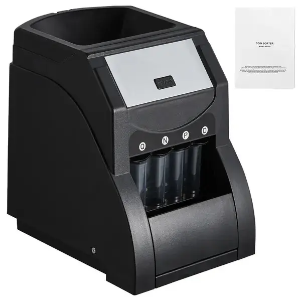 USD Coin Sorter, Coin Sorter Machine for USD Coin 1/5/10/25 cents, Sorts up to 230 Coins/min, Coin Sorter and Wrapper Machine Holds 200 Coins, includes 4 Coin Tubes, Black