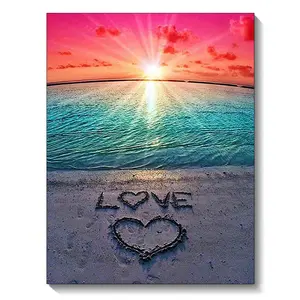 1Pc Love Heart Full Round Diamond Painting Cross Stitch Beach Landscape 3D DIY Diamond Embroidery Coastal Diamond Mosaic Sunset Home Decor 30x40cm /11.81x15.75inch