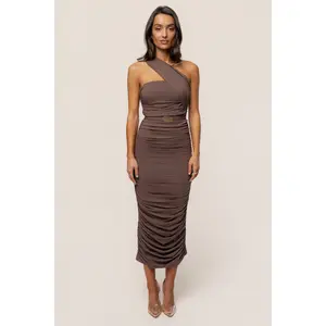 Brown Opulent Ruched Midi Dress