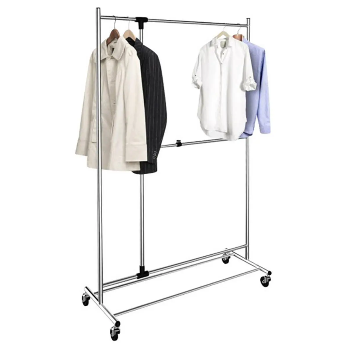 Proman Products ZS16734 Freestanding 19 in. Adjustable Chrome Garment Rack, 46 x 19 x 74 in., Durable Materials, 4 High Quality Casters