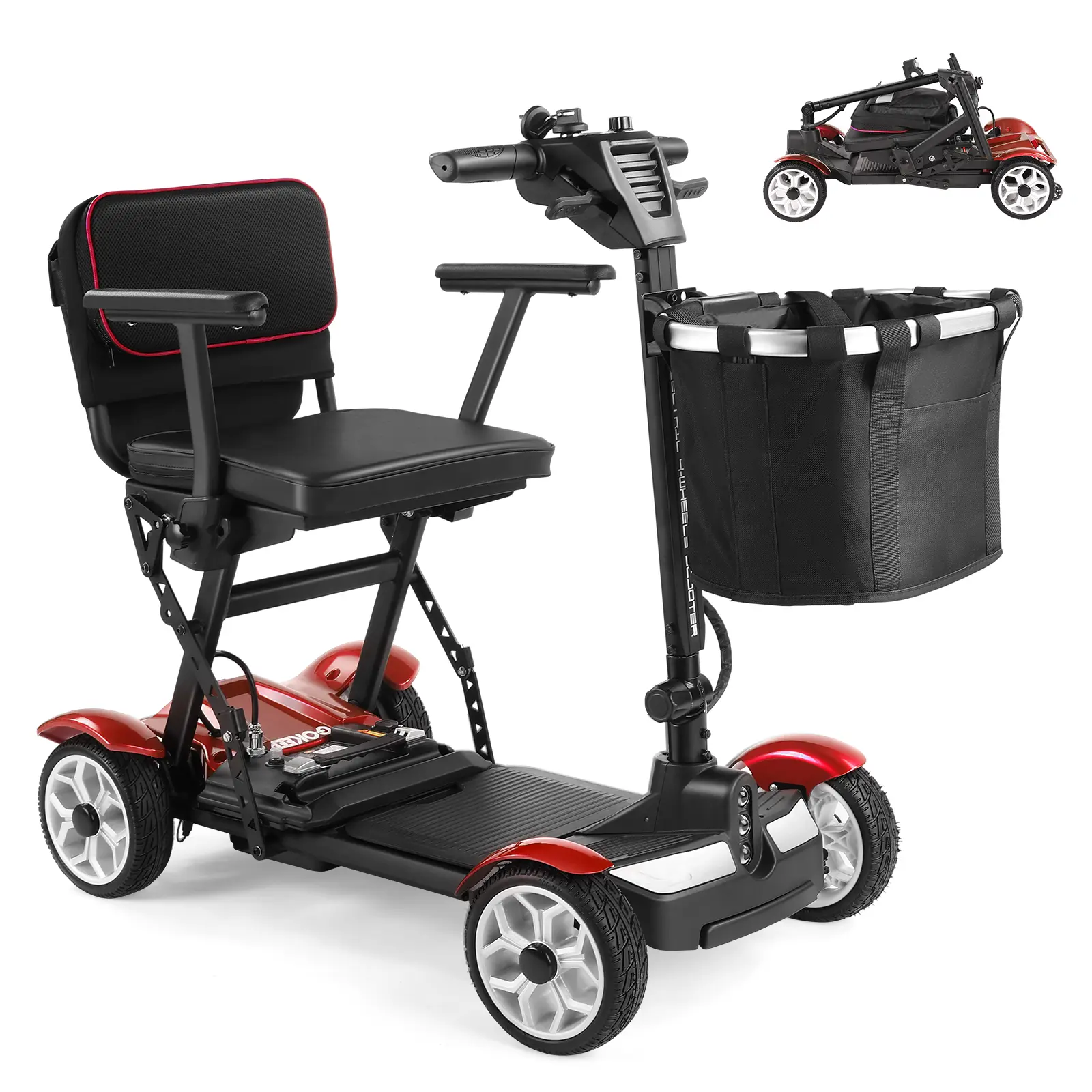 4 Wheels Foldable Mobility Scooter for Seniors Adults, 35 Miles Long Range Portable Electric Elderly Scooter, 270W 24V 16AH Removable Battery, Equipped with Front Storage Basket & LED Lights, 300LBS Weight Capacity