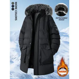 More Colors Large-sized Men's Casual Cotton Coats with Removable Fur Hoods Stylish Loose Fit Slightly Elastic Comfortable Tops for Extra Large Men