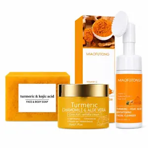 Turmeric Skincare Set 3PCS – Cleansing Mousse, Soap & Face Cream, Deep Cleansing, Hydrating & Moisturizing Face & Body Care for Women & Men
