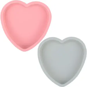 2 count Heart Shaped Cake Pan  Cake Mold Baking Pans Non-Stick Cake Bakeware Mold,  Baking Tray Valentine's  - Pink&Blue-gray Colors (6 Inches)