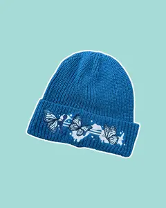 Butterflies & Sword Embroidered Rib Knit Beanie | Gift for Fantasy Lovers | Winter Fashion | Fantasy Fashion