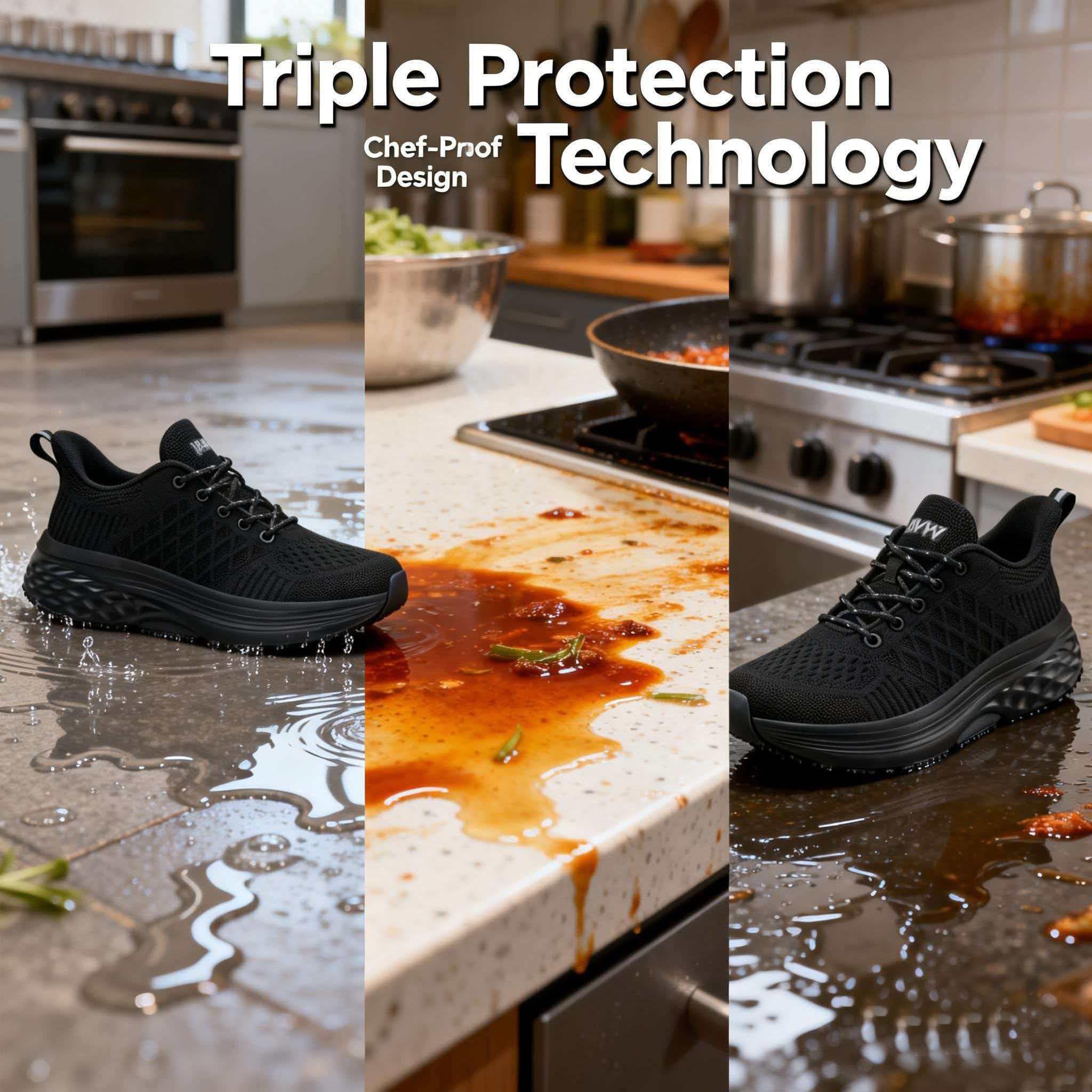 Women's Non-Slip Waterproof Oil-Resistant Chef Shoes - Breathable Fabric Footwear, Slip-Resistant Waterproof Casual Trainers for Kitchen Food Service, All-Day Comfort Walking Work Shoes, Breathable Work Shoes, Walking Shoes