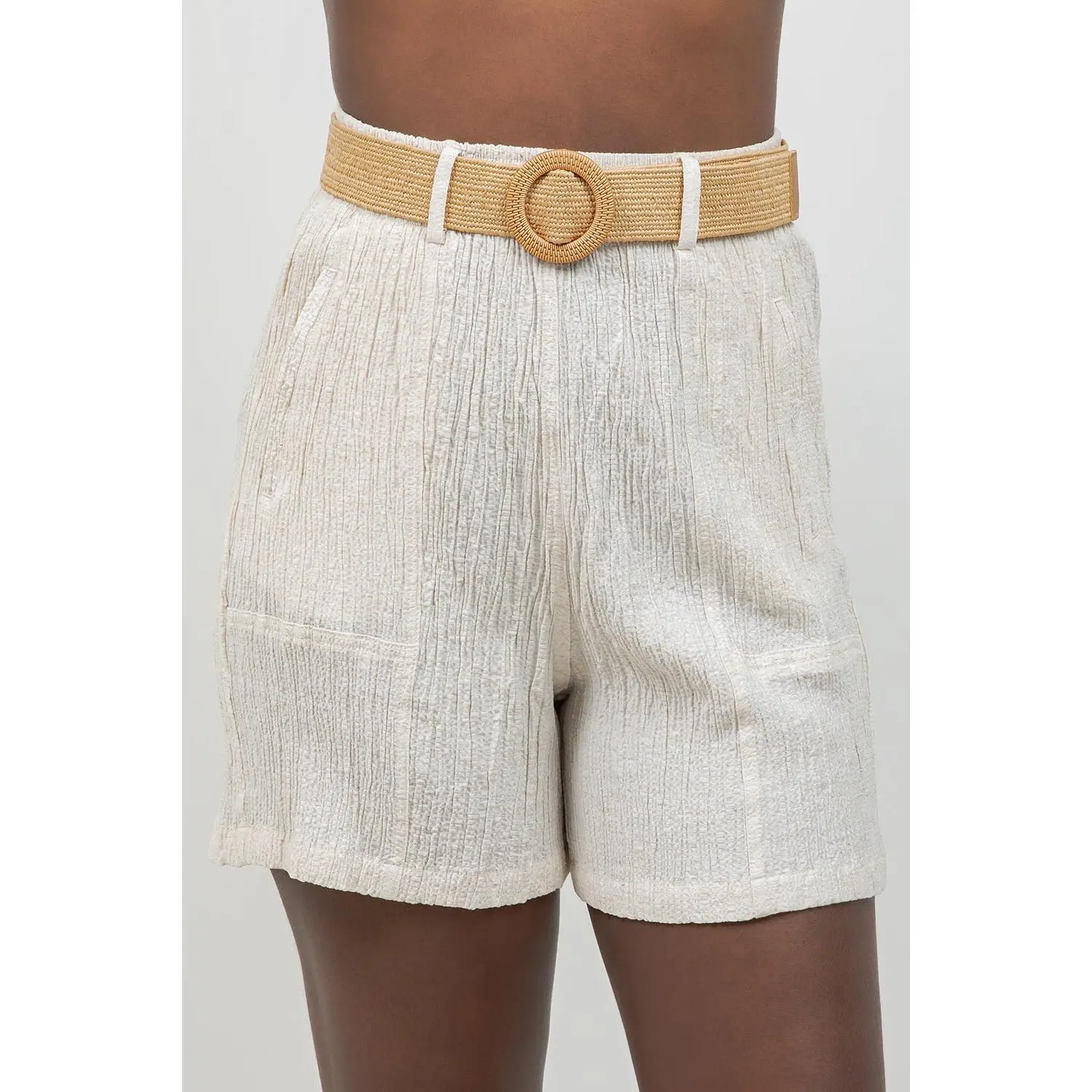 Crinkle Linen Blend Shorts with Belt