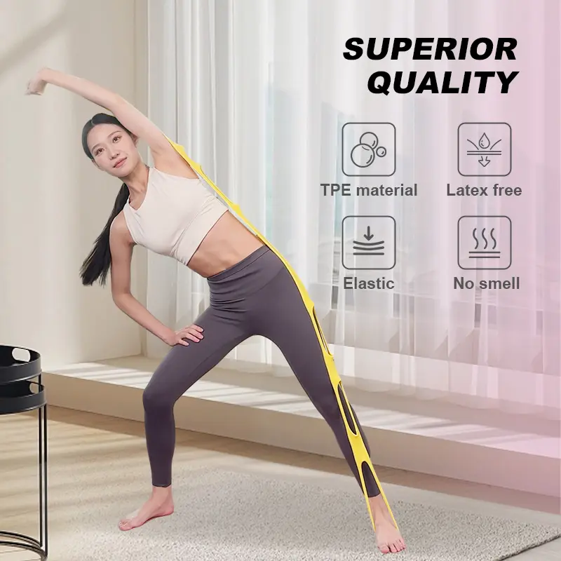 ipo Elastic Pilates & Yoga Stretch Belt with Open Shoulder Design, 20-100lbs Resistance Bands for Full Body Stretching & Home Fitness, Yoga Stretching Bands, Yoga Accessories