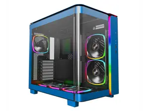 MONTECH, KING 95 PRO Dual-Chamber ATX Mid-Tower PC Gaming Case, High-Airflow, Toolless Panels, Sturdy Curved Tempered Glass Front, Six ARGB PWM Fan Pre-installed with Fan Hub, Prussian Blue