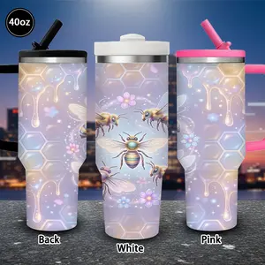 1 pc 40 oz Magical Bees & Honeycomb Tumbler with lid and straw, winter insulated travel mug, gift for women and men, ideal for Valentine’s Day, Easter, birthday gifts, iced/hot coffee cup