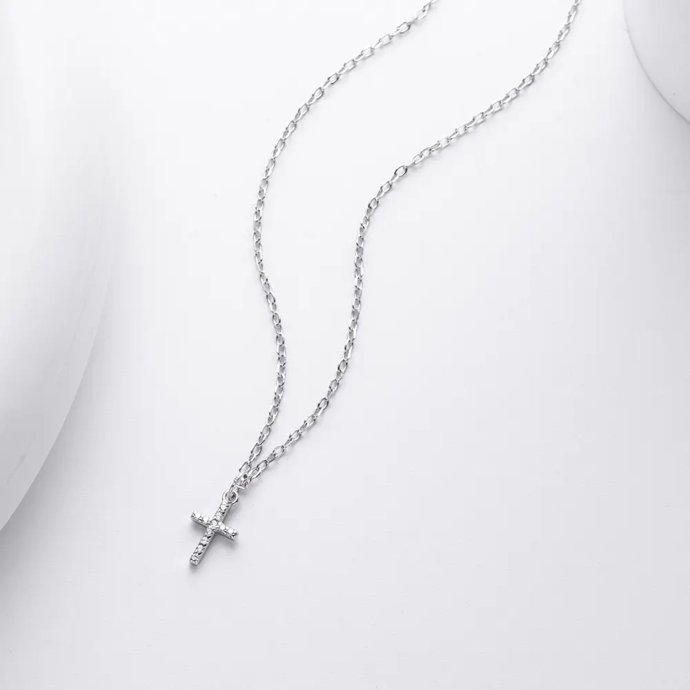 Gold-Plated Diamond-Encrusted Cross Pendant Necklace for Women, Minimalist Religious Design, Tarnish-Free Jewelry with Adjustable Chain, Cross Crystal Charm Necklaces, Diamond-Encrusted Cross Pendant Necklaces