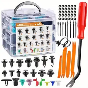 725 pieces of automotive fastener clip, body push type fixing pin, rivet, safety pole, door decorative panel fixing fastener kit, automotive disassembly tool, automotive repair, buckle accessories, suitable for automotive bumper buckle kit