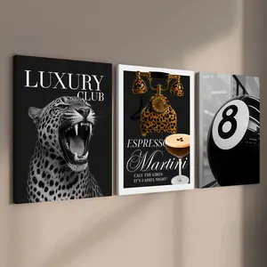 3-count wooden frame canvas, high-end atmosphere bar and living room decoration poster, Leopard Print Design, Leopard Printed, perfect living room and bedroom decoration, fashionable and modern family poster, corridor wall art, waterproof, art, Artwork