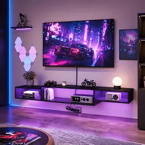[DealsForYouDays][Summerwins] HOMBCK Wall-mounted floating TV stand, Available with optional colored or blue LED light strips, or without light strips. Color options include walnut, gray, black, and dark brown. summer garden,fathers day gift ideas