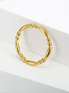 Exquisite Round Bead Bamboo Knot Design Stainless Steel Ring, Waterproof, Sweat Proof, Non Fading, Anti Allergic, Stackable, Plain Circle, Versatile Daily Commuting Accessory