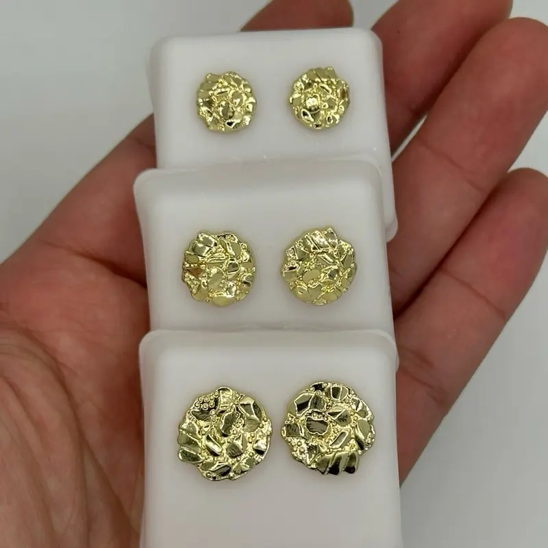 Gold nugget round earrings non tarnish