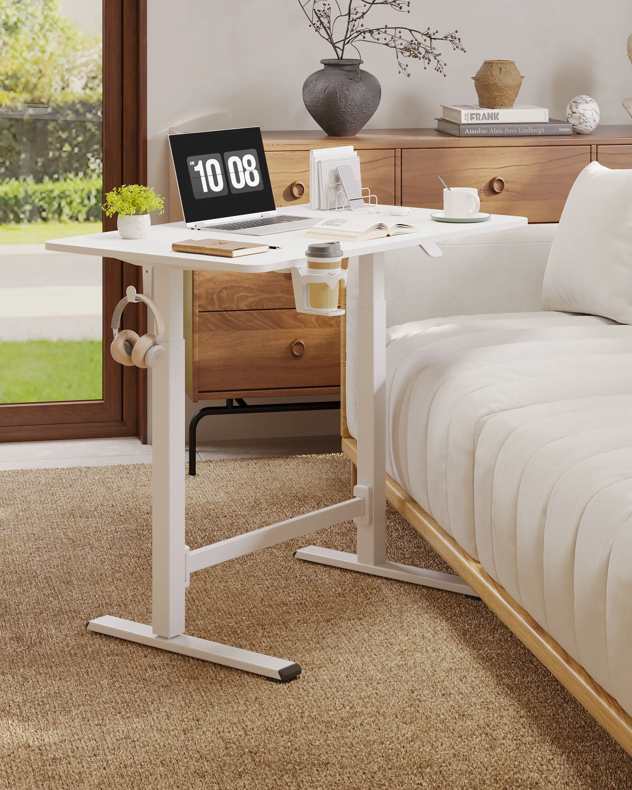FLEXISPOT H7 PLUS Gas Spring Adjustable Standing Desk - Compact Workspace, Mobile Rolling Base, Cordless Manual Sit-Stand Workstation for Small Home Offices, Ergonomic Comfortable Flexible Adjustable Desks, Desk Setup, Standing Desk Setup