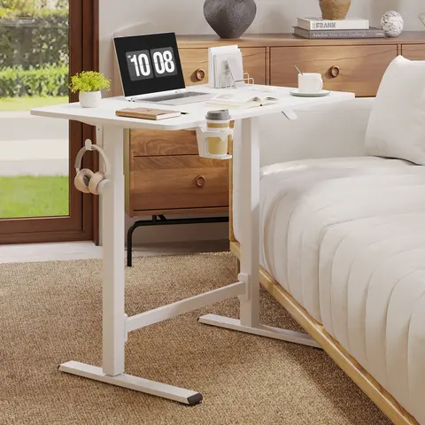 FLEXISPOT H7 PLUS Alloy Steel Gas Spring Adjustable Standing Desk - 23.6"d x 39.4"w x 28"h, 47.2x23.6 3-Size Compact Setup, Mobile Rolling Base, Cordless Manual Sit-Stand, Ergonomic Easy Glide, Desk for Bedroom Adapts to Home/Dorm/Study Setups