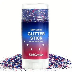 KIDGENIUS 4th of July Glitter Stick - USA-Themed Cosmetic, Smooth Gentle Body & Hair Shimmer, Waterproof Long-Lasting Face Highlighter Makeup Stick for All Skin Types