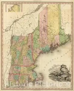 Maine, New Hampshire, Vermont, Massachusetts, Connecticut & Rhode Island - 1833 Railroad Map