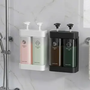 No-Drill Shampoo Dispenser Set, Wall Mounted Conditioner and Body Wash Storage Bottles, Multi-Chamber Push Pump Design, 500ml Large Capacity Refillable Shower Soap Dispenser for Bathroom, Hotel, Apartment and Dorm