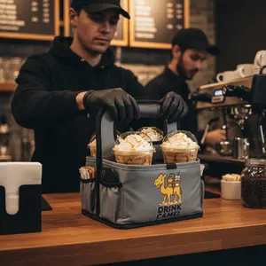 DRINK CAMEL Medium 4 Cup Drink Carrier with Compact & Practical Design for Easy Transport - for Parties, Office & Events