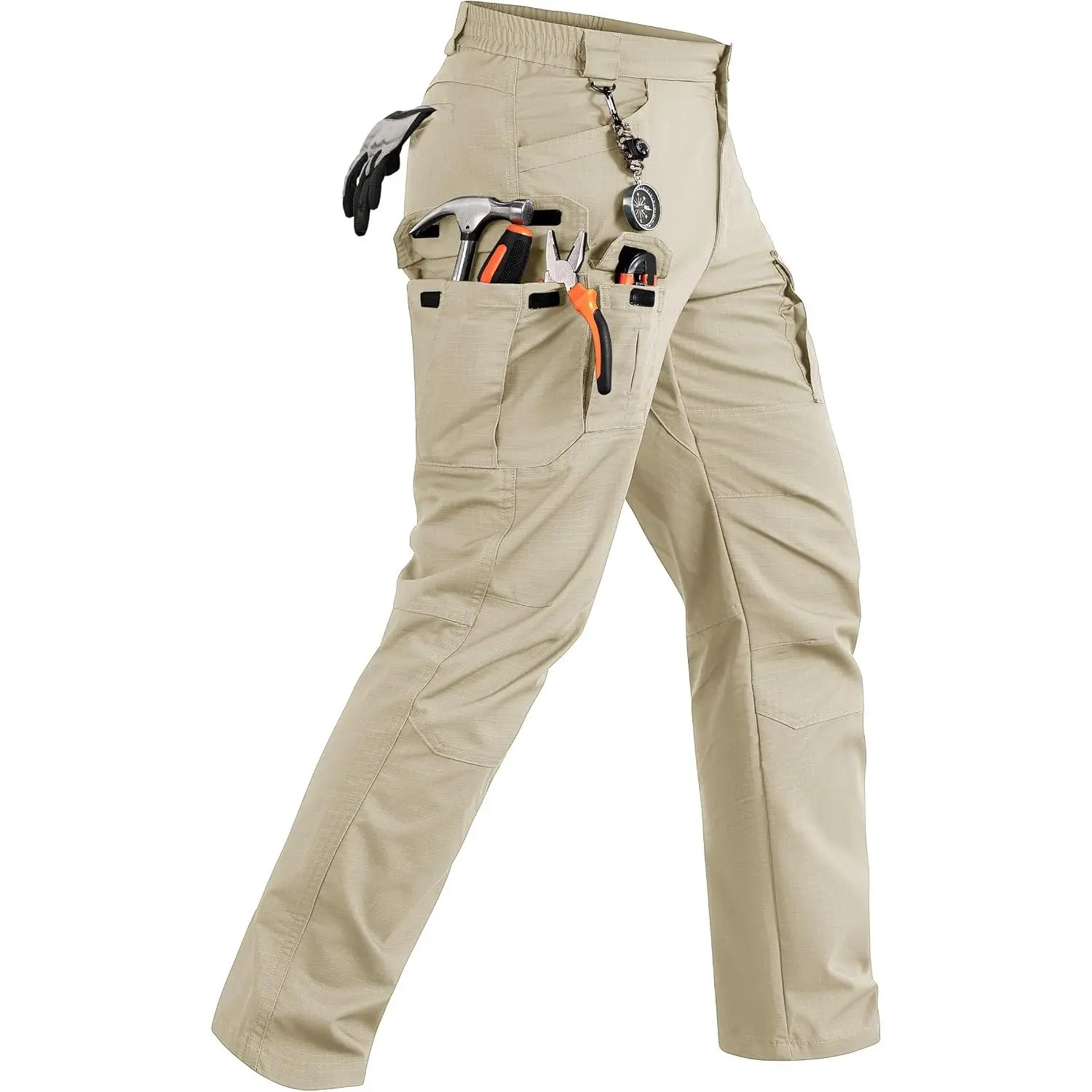 Mens Tatical Pants Elastic Waist with 8 Pockets Ripstop Waterproof | Quick Dry｜Lightweight｜Stretch｜Water Resistant｜Breathable｜Cargo Work Hiking Outdoor Daily Wear