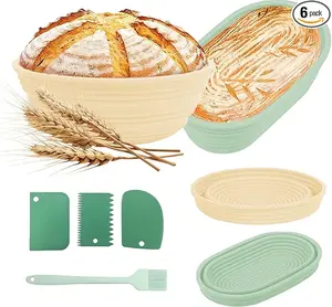 Silicone Banneton Bread Proofing Basket, 9 inch Round & 10 inch Oval Banneton Basket, Foldable Sourdough Proofing Basket, Proofing Bowls for Sourdough Bakeware Utensils