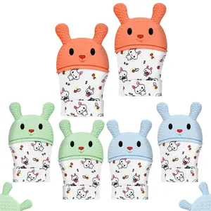 2Pack Silicone Teething Mitt, Rabbit Baby Teething Toy for 0-6 6-12 Months, Food Grade Silicone Infant Teething Mitten, BPA-Free Baby Chew Toys for Pain Relief, Sucking Needs