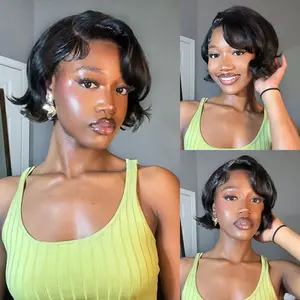 【NEW Only $55.99】SPOU Hair French Style Bob Wig Blow Out Short Bob Wig 7x6 Lace Wear Go Pre-Styled Side Part Design Wig Natural Black & Brown& 99j Burgundy Glueless 100% Human Hair Wig Fashion Look Summer Style Beginner Friendly Old Money #SummerVibes