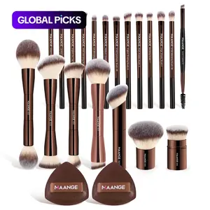 Maange 10/20-Piece Aluminum Makeup Brush Set, Includes Foundation, Powder, Blush, Eyeshadow, Concealer, Highlighter, Sponge, Storage Box