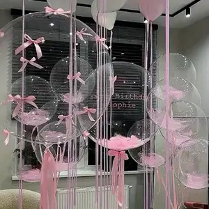 balloon trends 2025 82pcs transparent balloons with pink feathers and bow decorations, perfect for birthday parties, weddings, engagements, bridal showers, Valentine's Day, anniversaries, baby showers, room decorations